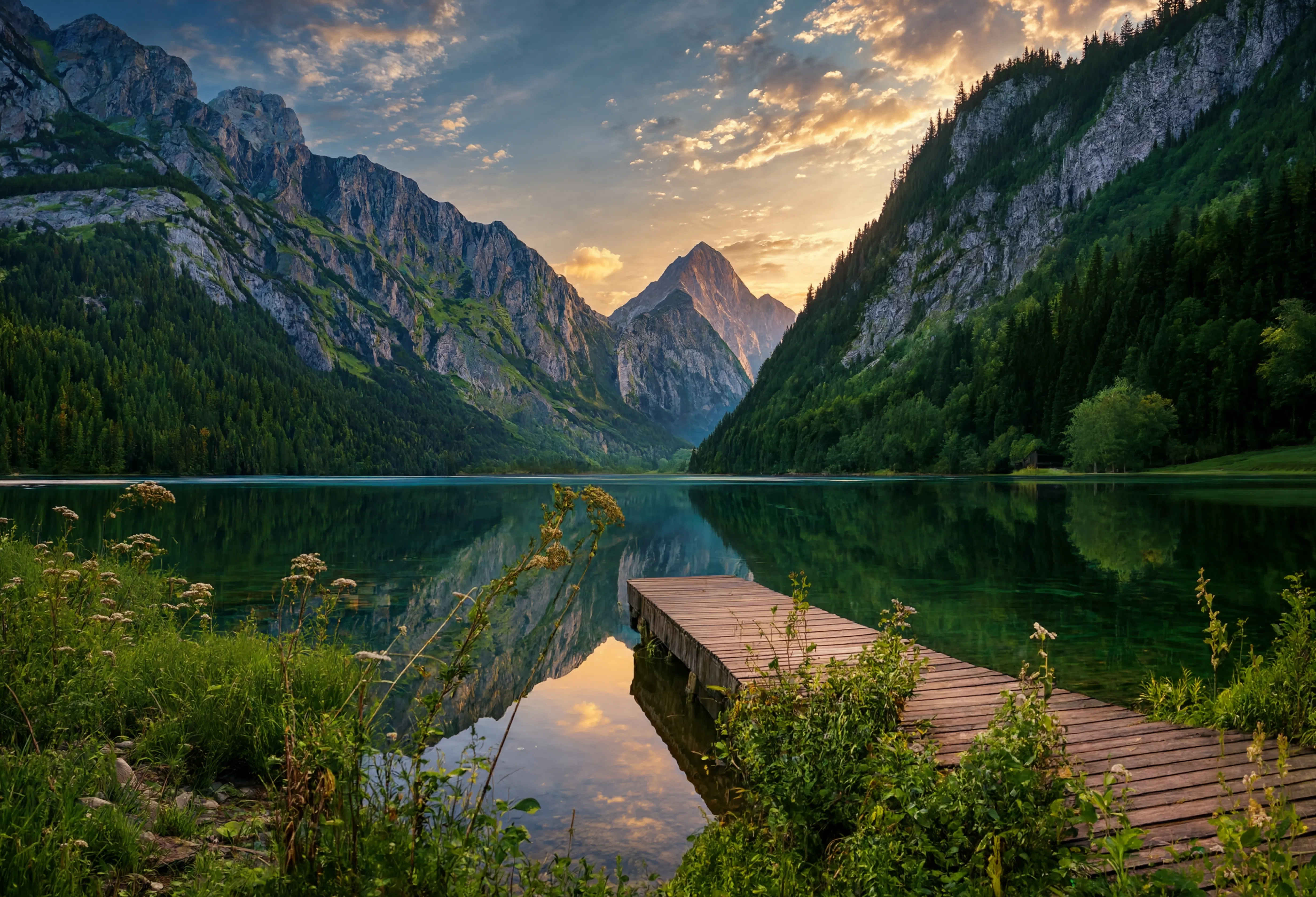 Dramatische Berglandschaft Bayerns mit Schloss im Morgennebel