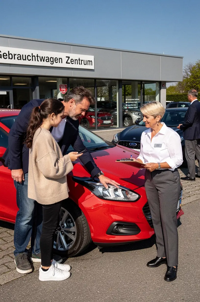 Nahaufnahme eines Inspektionsberichts für Gebrauchtwagen mit detaillierten Prüfpunkten und Notizen.